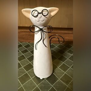 Sagebrook Home White Ceramic Cat Figurine With Wire Features 8 1/2”